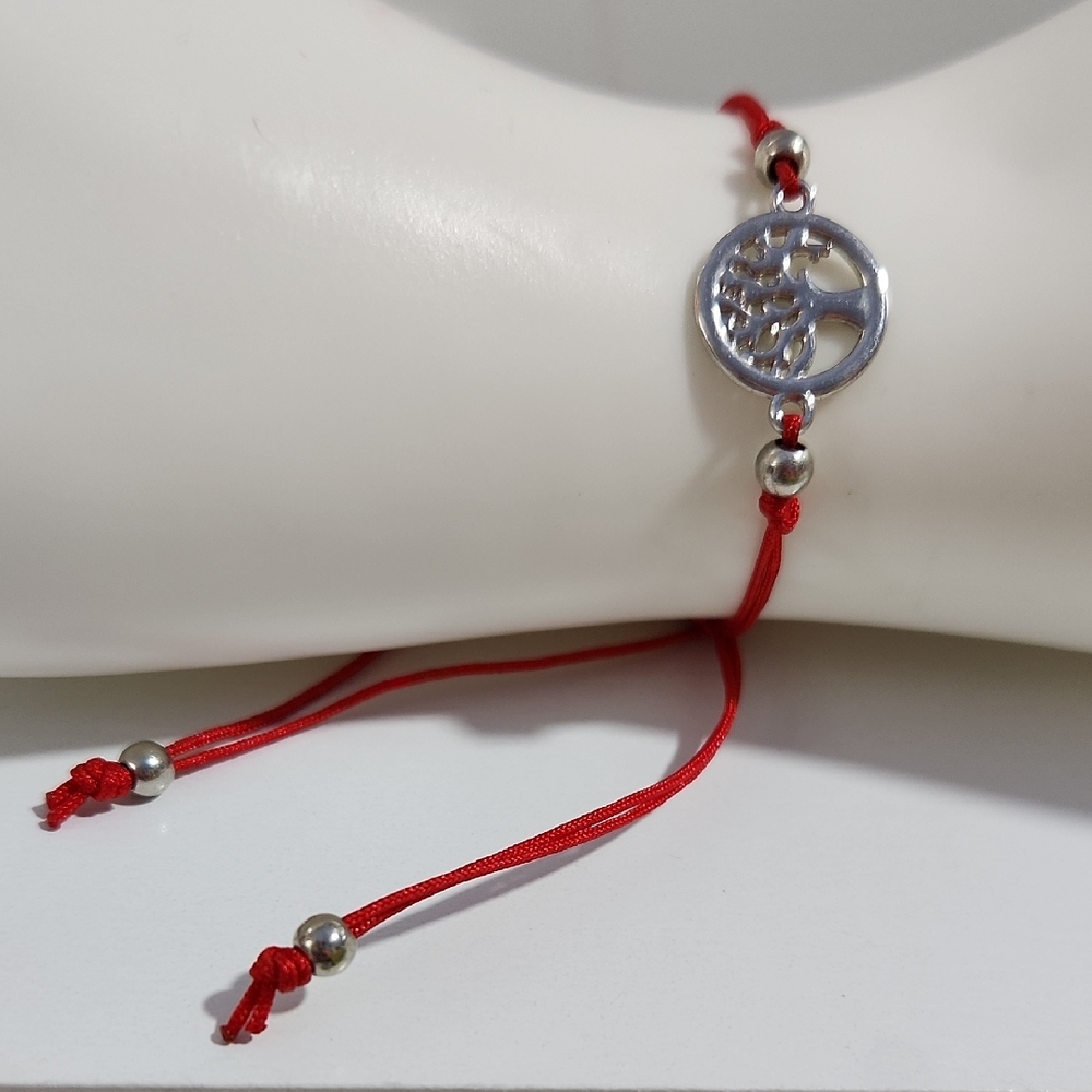 Red and Silver Knotted Tree Of Life Cord Bracelet